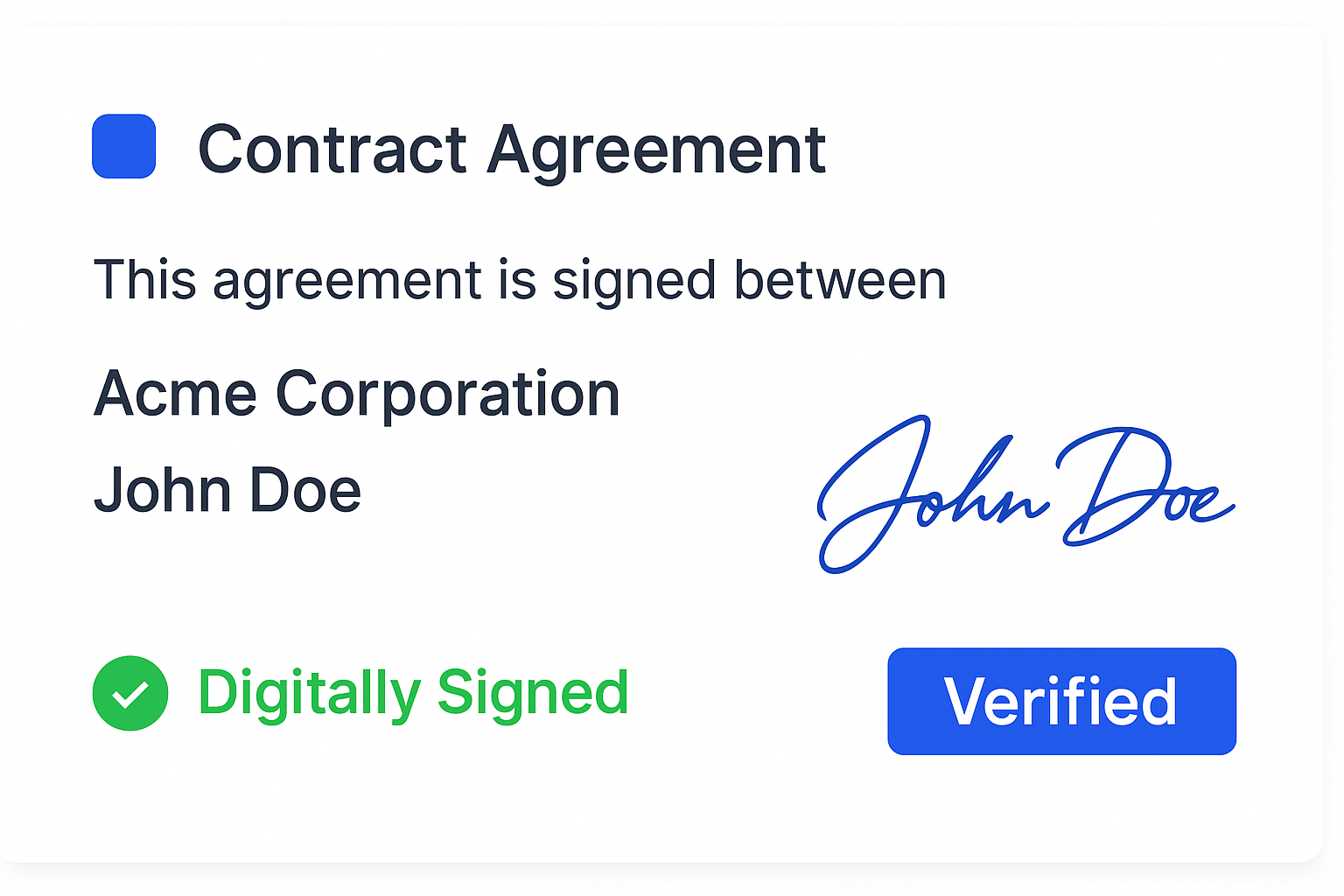 Contract Agreement between Acme Corporation and John Doe, digitally signed and verified